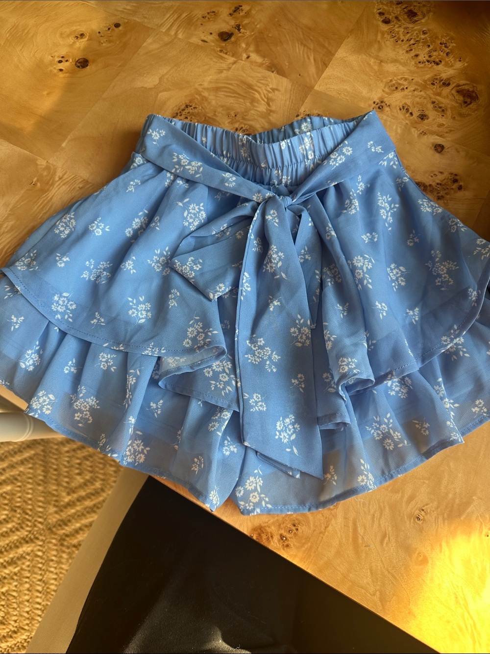 Altar'd State Light Blue Floral Tie-Waist Layered Skater Skirt